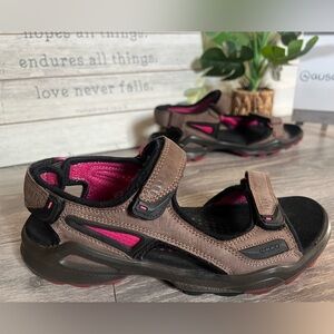 ECCO Biom Natural Motion Chiappo Brown Pink Hiking VeIcro Sandals Size 38
